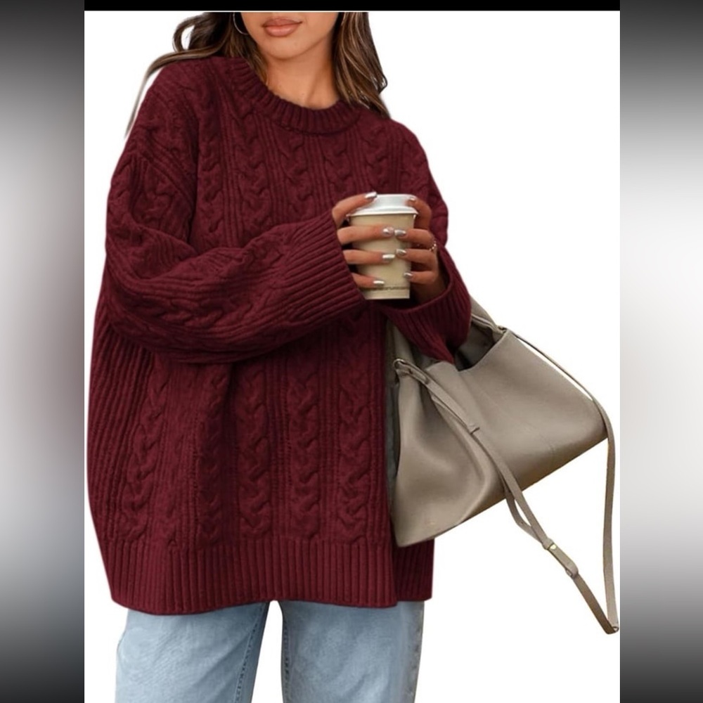 Women's Oversized Sweaters Crewneck Cable Knit Pullover Casual Loose  Size XL